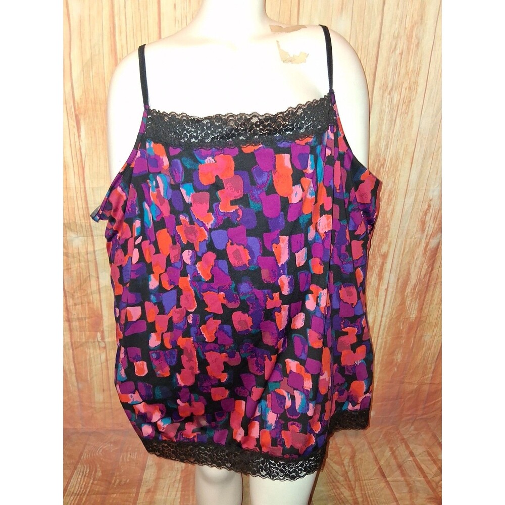 Fashion Bug Multicolor Geometric Lace Trim Cami Sz 4X